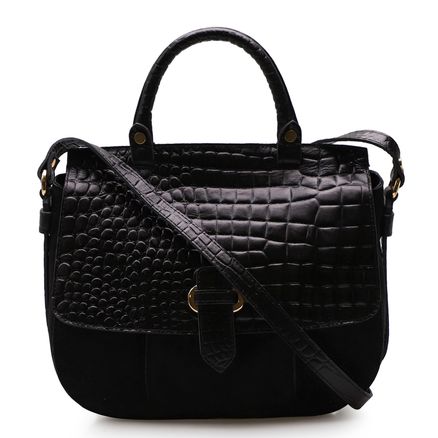 Bolsa Transversal Feminina Melanie - Couro Croco Preto