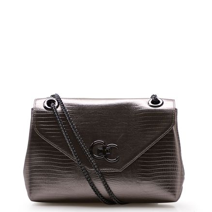 Bolsa De Ombro Feminina Nikki Couro - Lezard Prata Velho