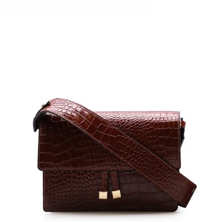 Bolsa Transversal Feminina Giuliana - Couro Croco Marrom