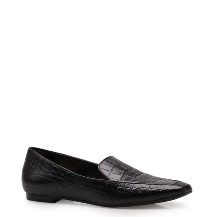 Mocassim Feminino Loafer - Couro Croco Preto