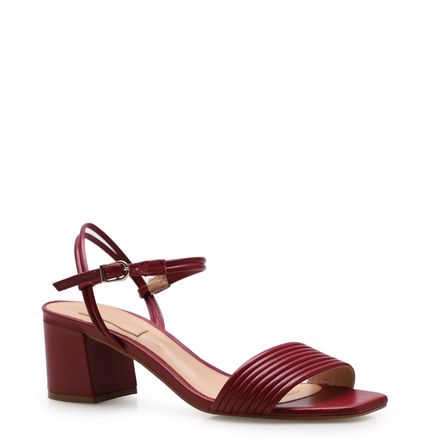 Sandália Feminia Strappy Salto Bloco - Couro Fly Vermelho
