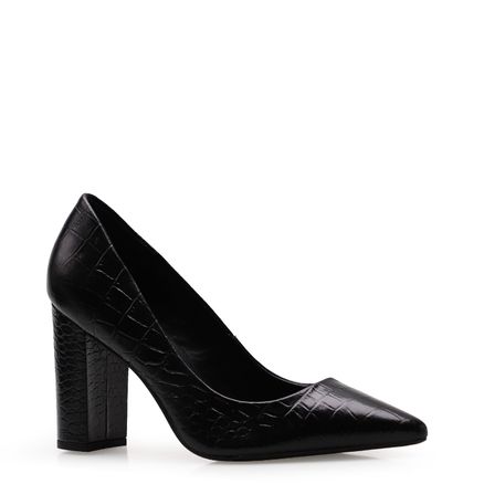 Scarpin Salto Bloco - Croco Preto