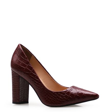 Scarpin Salto Bloco - Croco Vinho