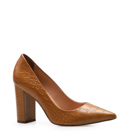 Scarpin Salto Bloco - Croco Amarelo