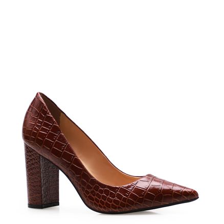 Scarpin Salto Bloco - Croco Marrom