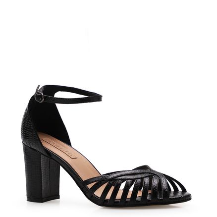 Sandália Feminina - Couro Lezard Preto