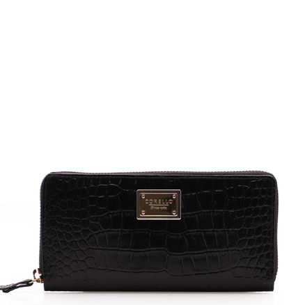 Carteira Feminina Com Porta Celular - Couro Croco Preto