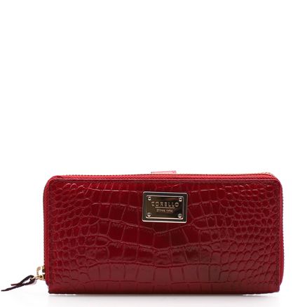 Carteira Feminina Com Porta Celular - Couro Croco Vermelho