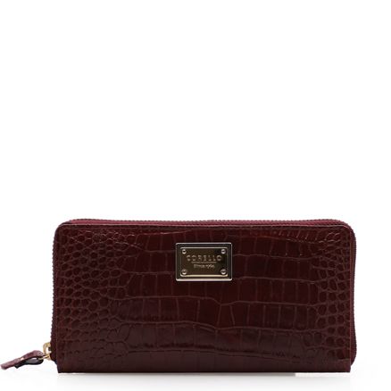 Carteira Feminina Com Porta Celular - Couro Croco Vinho