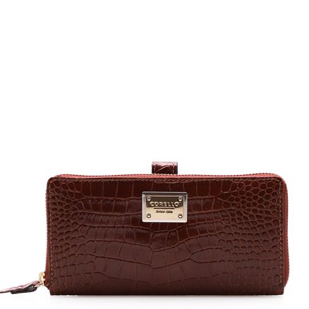 Carteira Feminina Com Porta Celular - Couro Croco Marrom