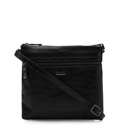 Bolsa Transversal Feminina Matelassê - Croco Preto