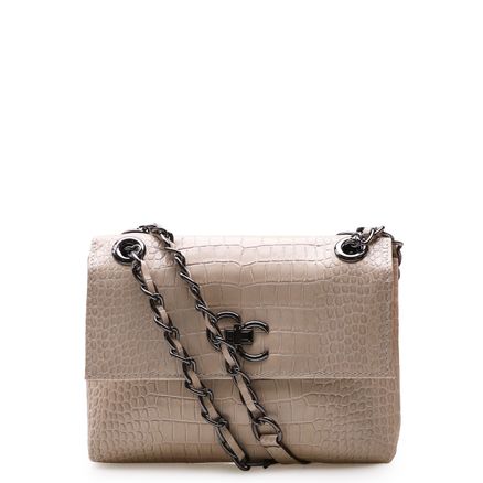 Bolsa De Ombro Feminina Melina - Couro Croco Bege
