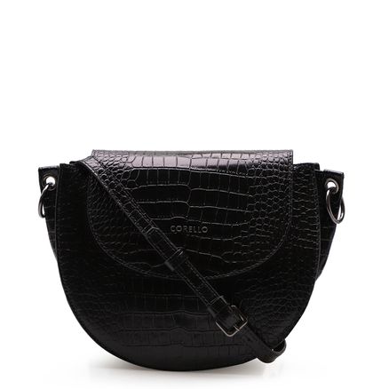 Bolsa Transversal Feminina - Couro Croco Preto