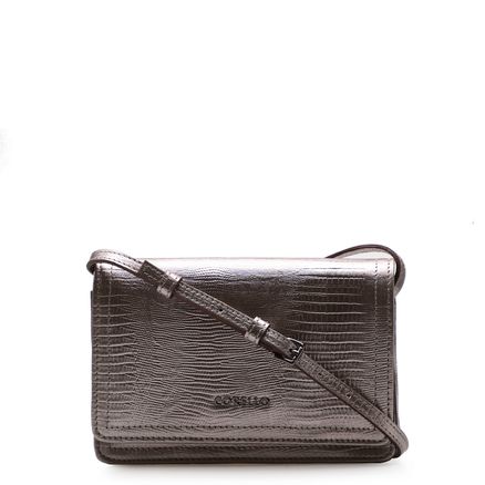 Bolsa Transversal Feminina - Couro Lezard  Prata Velho