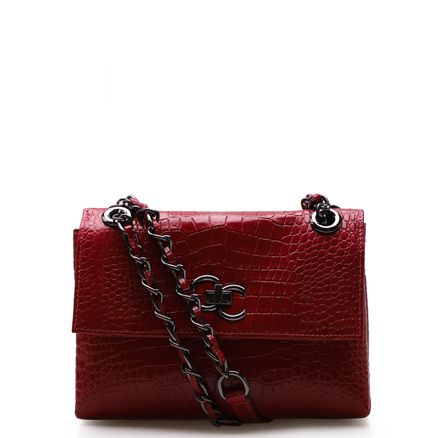 Bolsa De Ombro Feminina Melina - Couro Croco Vermelho