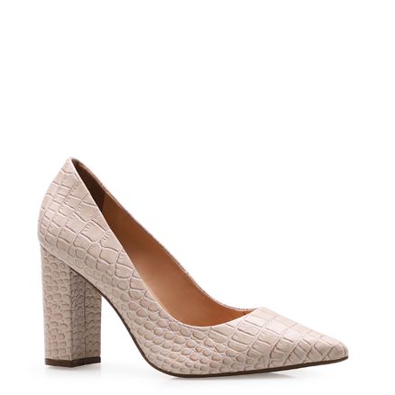 Scarpin Salto Bloco - Croco Bege