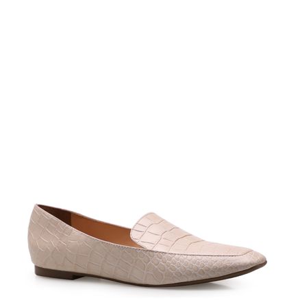 Mocassim Feminino Loafer - Couro Croco Bege
