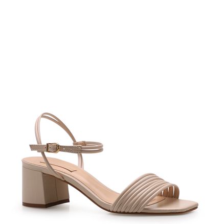 Sandália Feminia Strappy Salto Bloco - Couro Fly Bege