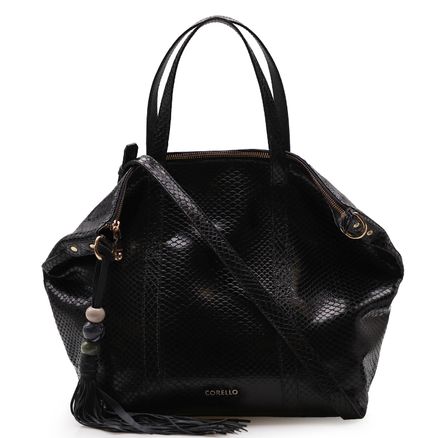 Bolsa Sacola - Couro Python Preto