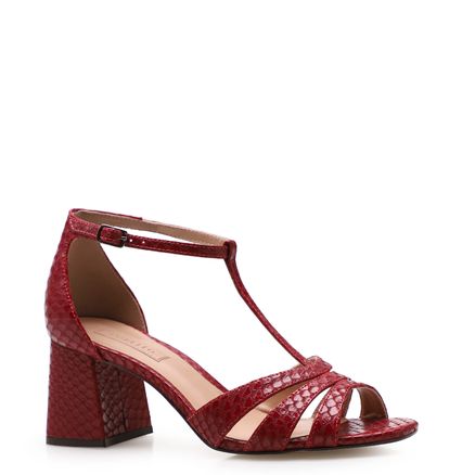 Sandália Feminina Tira t - Couro Python Vermelho