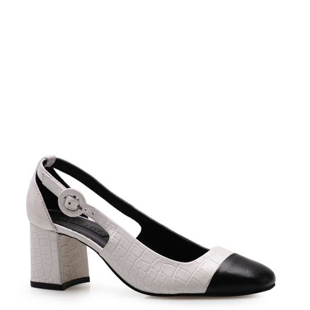 Scarpin Bico Quadrado - Couro Croco P&b