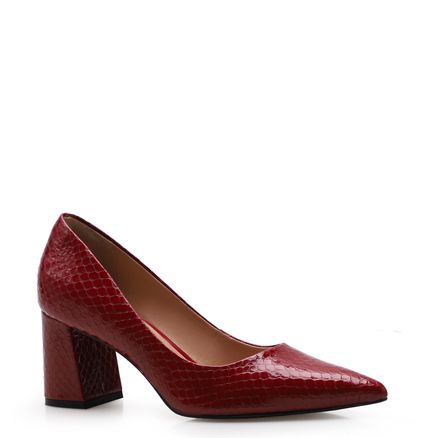 Scarpin Basic Pointed Pump - Couro Python Vermelho