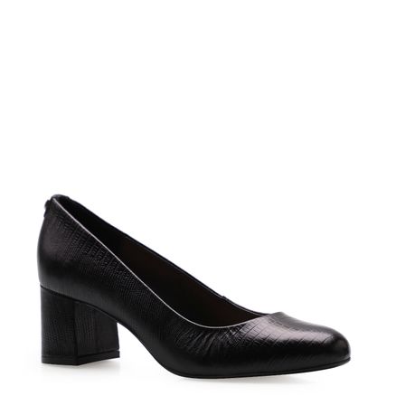 Scarpin Classic Salto Bloco - Couro Lezard Preto