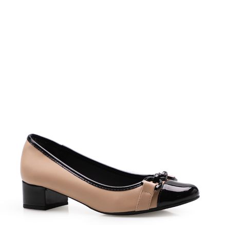 Scarpin Bicolor Chain Verniz Soft - Bege