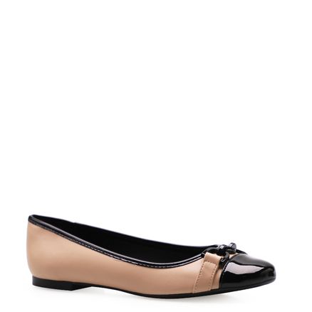 Sapatilha Bicolor Chain Verniz Soft - Bege