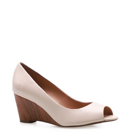 Peep Toe Anabela - Couro Miu Miu Branco