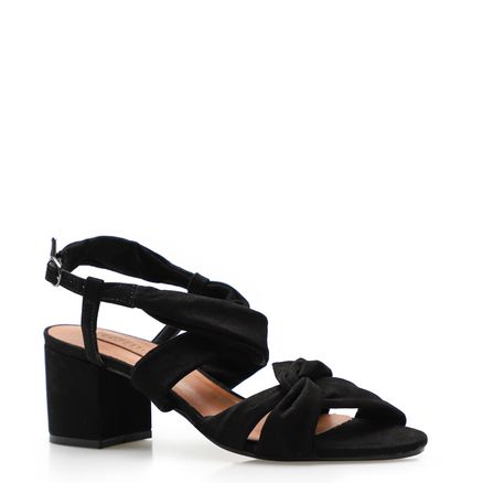 Sandália Feminina Salto Bloco Soft Bow - Couro Nobuck Preto