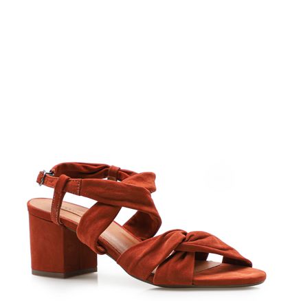 Sandália Feminina Salto Bloco Soft Bow - Couro Nobuck Marrom