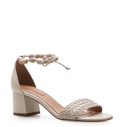 Sandália Feminina Pulseira Contas - Couro Miu Miu Branco