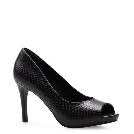 Peep Toe Python - Couro Preto