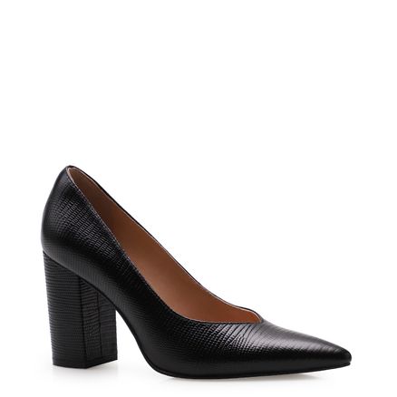 Scarpin Bloco Fachetado - Mini Lezard Preto