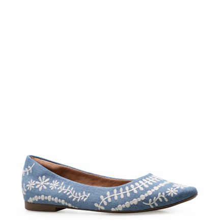 Sapatilha Bordada - Tecido Jeans Azul
