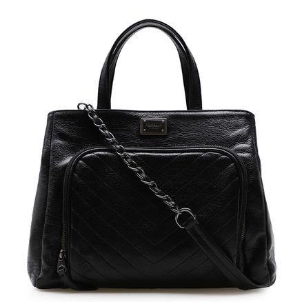 Bolsa Tote Pesponto - Couro Preto