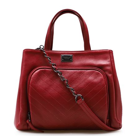 Bolsa Tote Pesponto - Couro Vermelho