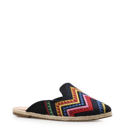 Mule Bordado - Tecido Preto