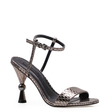 Sandália Feminino Classy Metal - Couro Python Prata Velho