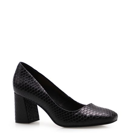 Scarpin Basic Square Pump - Couro Python Preto