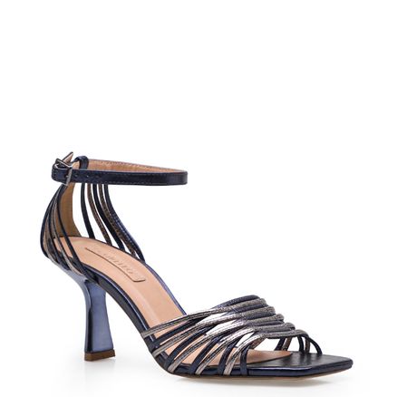 Sandália Feminina Twist - Couro Metálico Azul