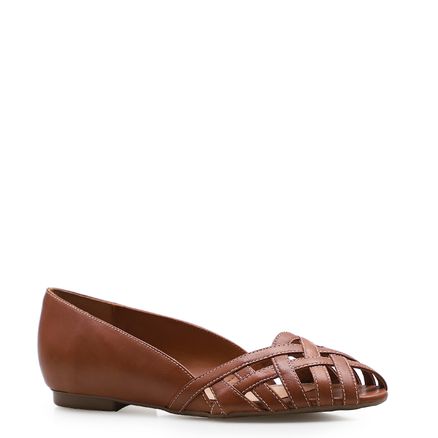 Sapatilha Peep Flat - Couro Marrom