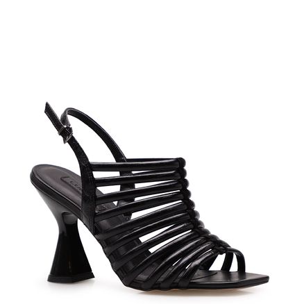 Sandália Feminina Cage - Couro Croco Preto
