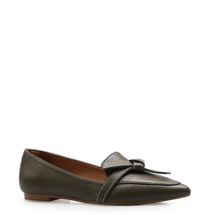 Sapatilha Slipper Pesponto - Couro Verde