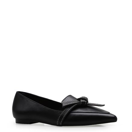 Sapatilha Slipper Pesponto - Couro Preto