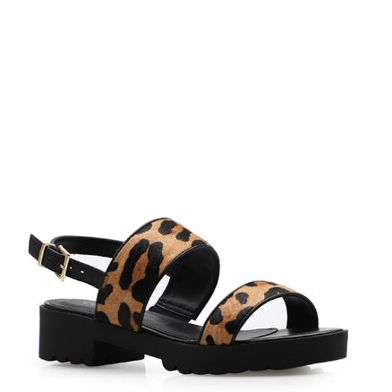 Sandália Feminina Tiras - Couro Pelo Animal Print