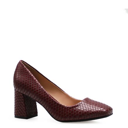 Scarpin Basic Square Pump - Couro Python Vinho