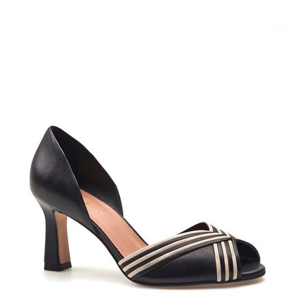 Peep Toe - Couro Atanado Preto/Panna