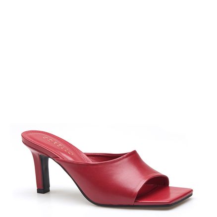 Mule Bico Quadrado - Couro Vermelho